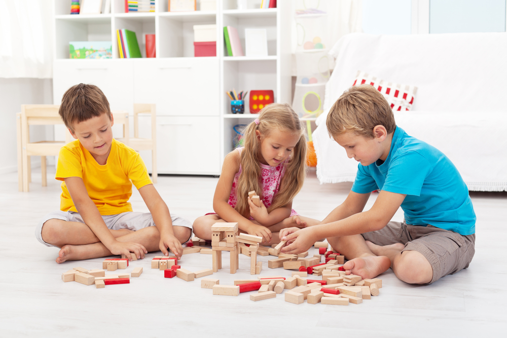 School age kids doing creative play